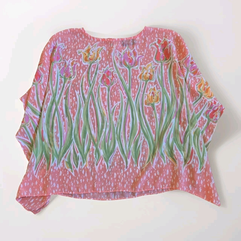 Bob Mackie Wearable Art Floral Tulips Sheer Blouse Womens S ATRSY flowy